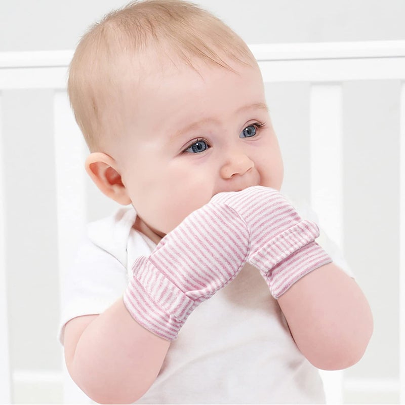Reyow Newborn Baby No Scratch Mittens Stay On, 100% Cotton Breathable, Adjustable Infant Gloves for Baby Boys Girls Mittens (Pink Stripe, 3-12 Months) - Image 4